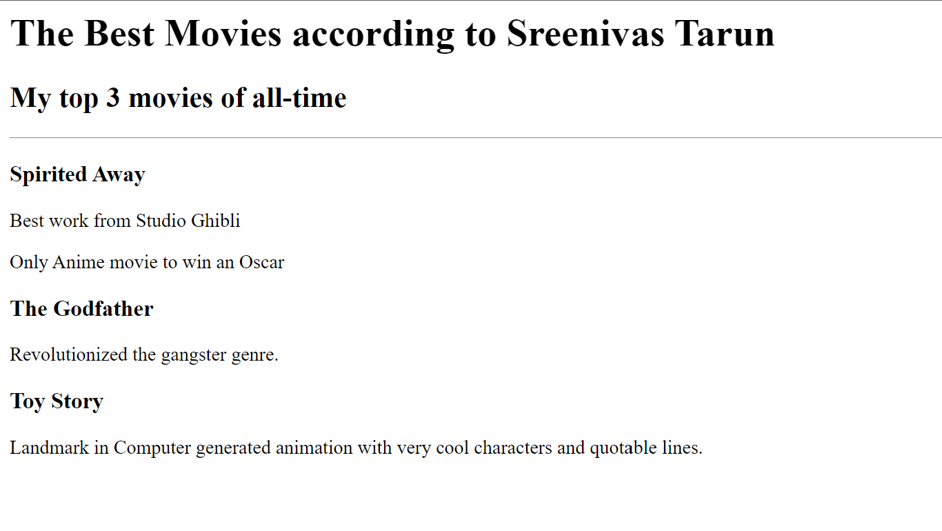 screenshot of my movie ranking project